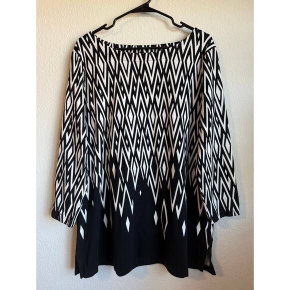 Cotton Tunic XXL Geometric Black White by‎ Rafaella Cruisewear Vacation Office - Picture 1 of 5